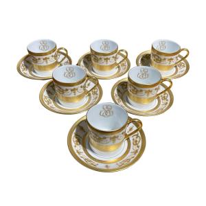 Haviland - Imperator Collection - Suite Of Six Litron Cups And Their Saucers - Perfect Condition. 
