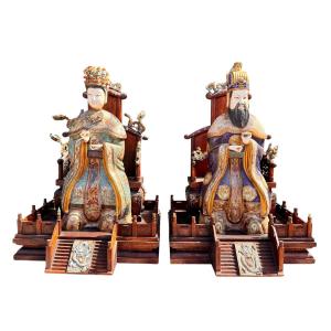 Chine - Couple impérial en trône, fin du XIXe siècle - Haut. 57 cm. 