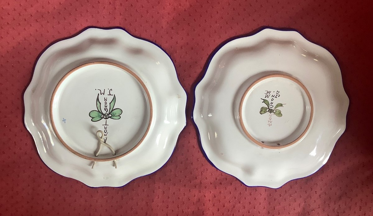 2 Assiettes Polychromes Faïence  Nevers Montagnon -photo-2