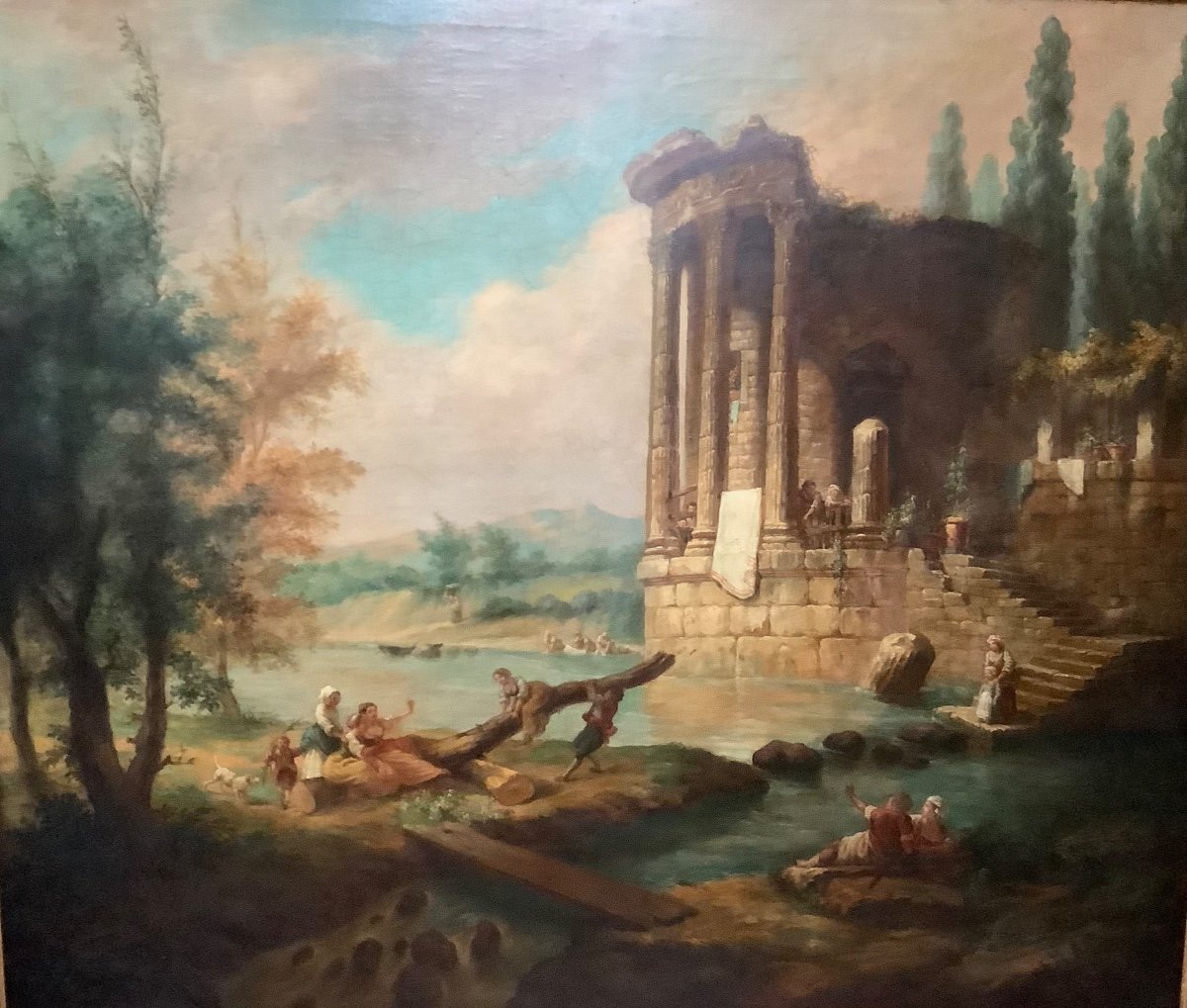 Grand Tableau De Ruine Napolitaine, Suiveur d’Hubert Robert-photo-2