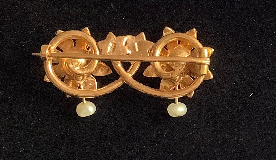 Broche Or, Perles Fines, émeraudes -photo-2