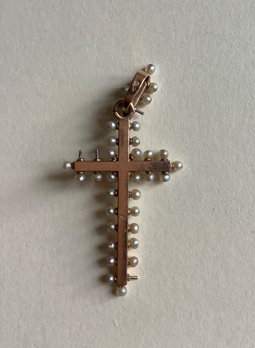 Croix En Or Et Petites Perles-photo-2