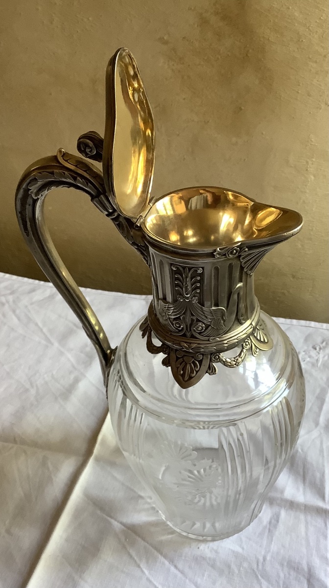 Solid Silver And Engraved Glass Ewer-photo-2