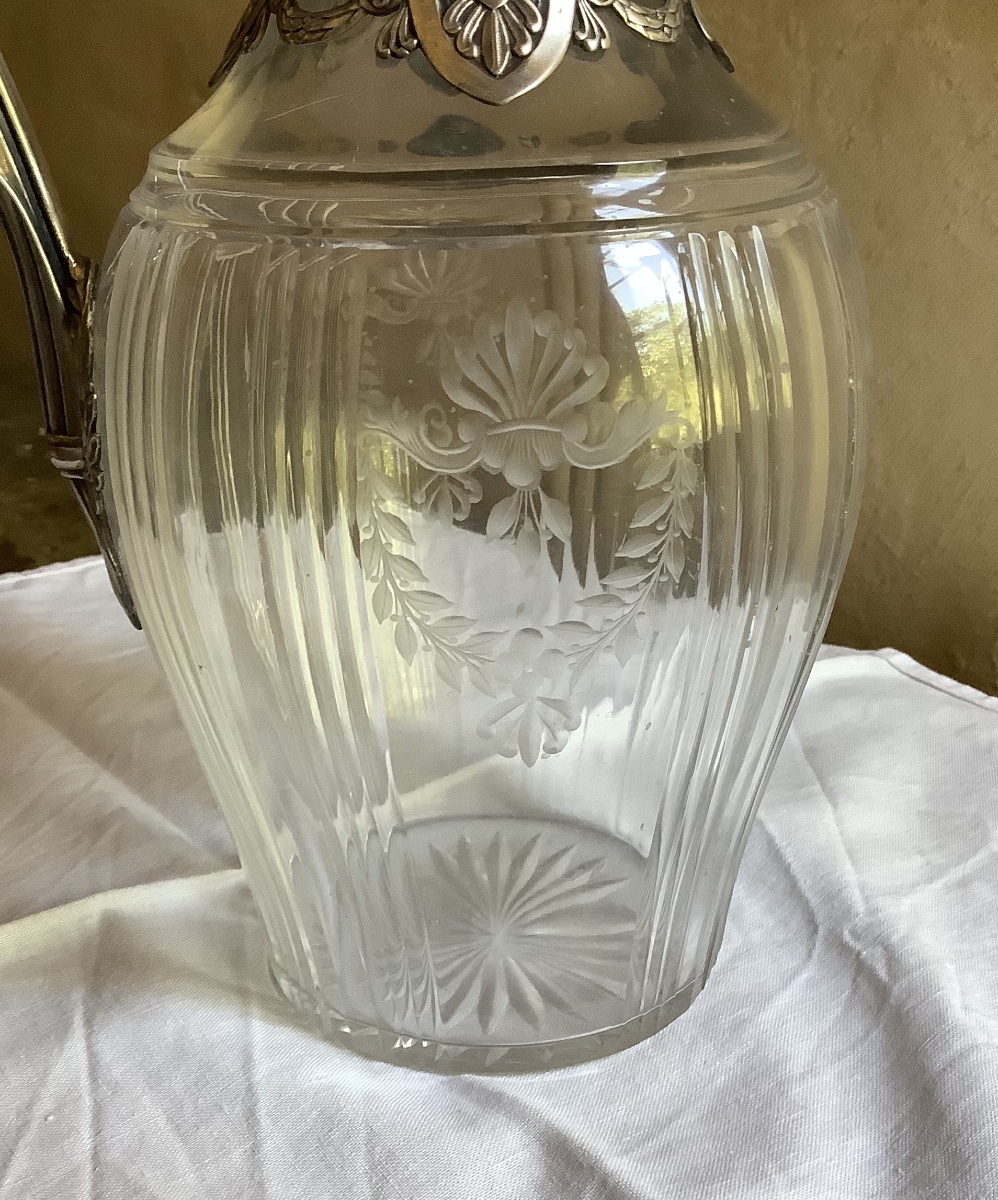 Solid Silver And Engraved Glass Ewer-photo-3