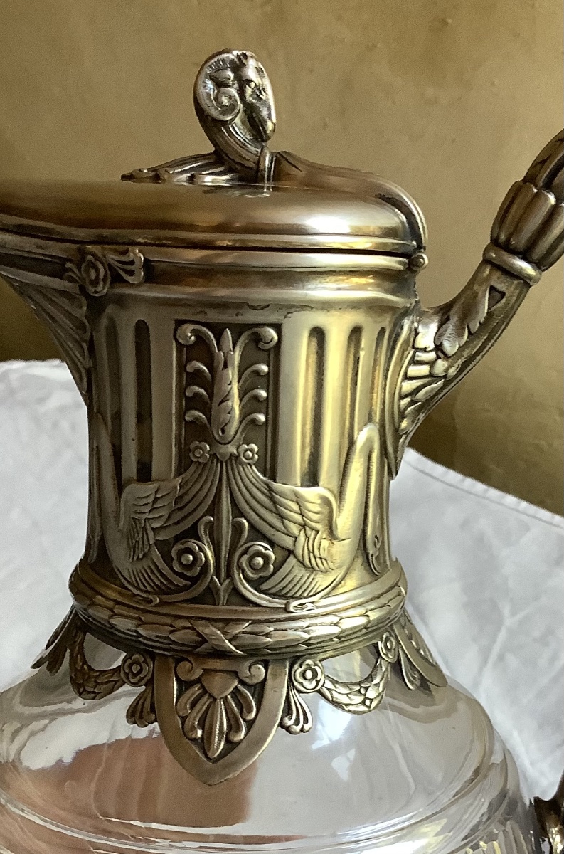 Solid Silver And Engraved Glass Ewer-photo-2