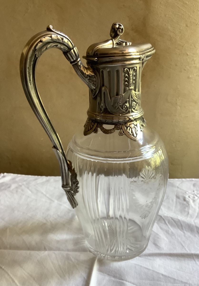 Solid Silver And Engraved Glass Ewer