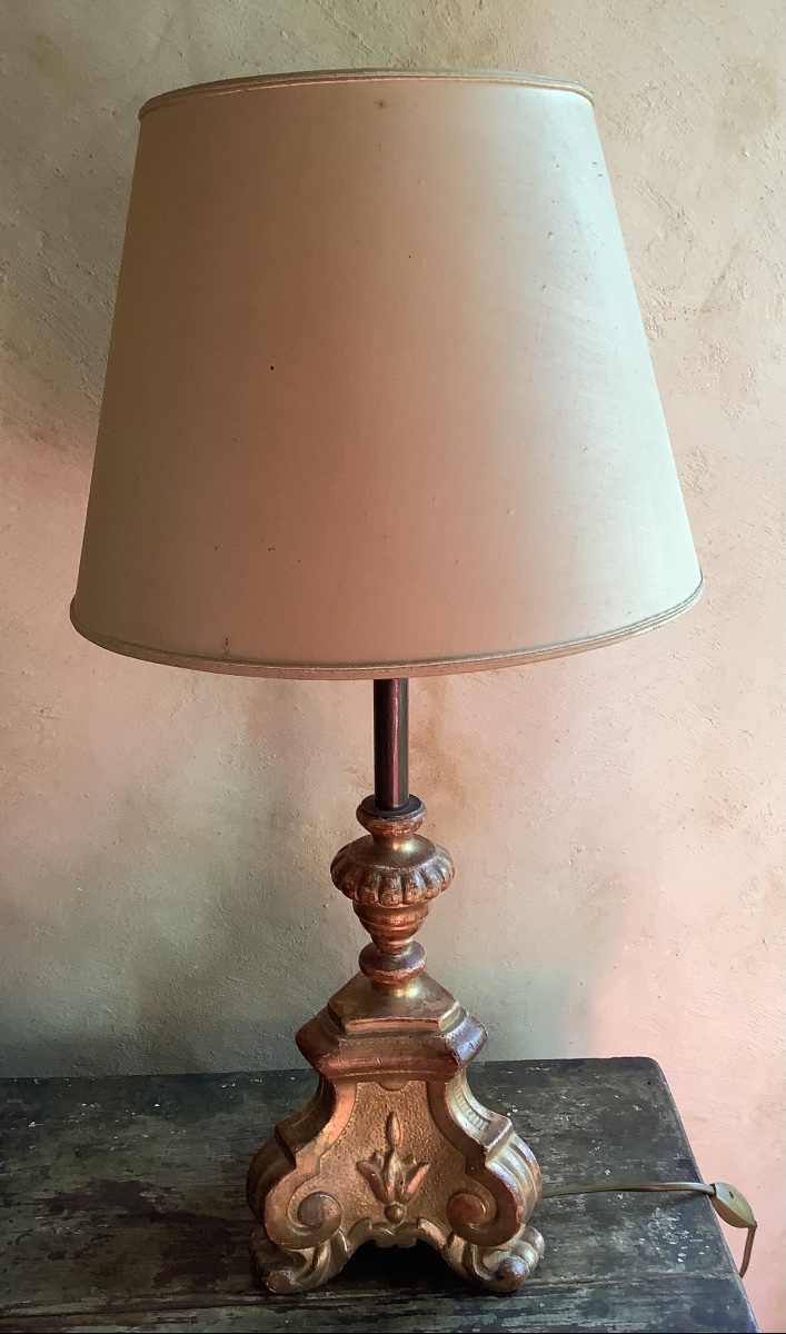 19th-century Gilded Wooden Lamp Base-photo-2