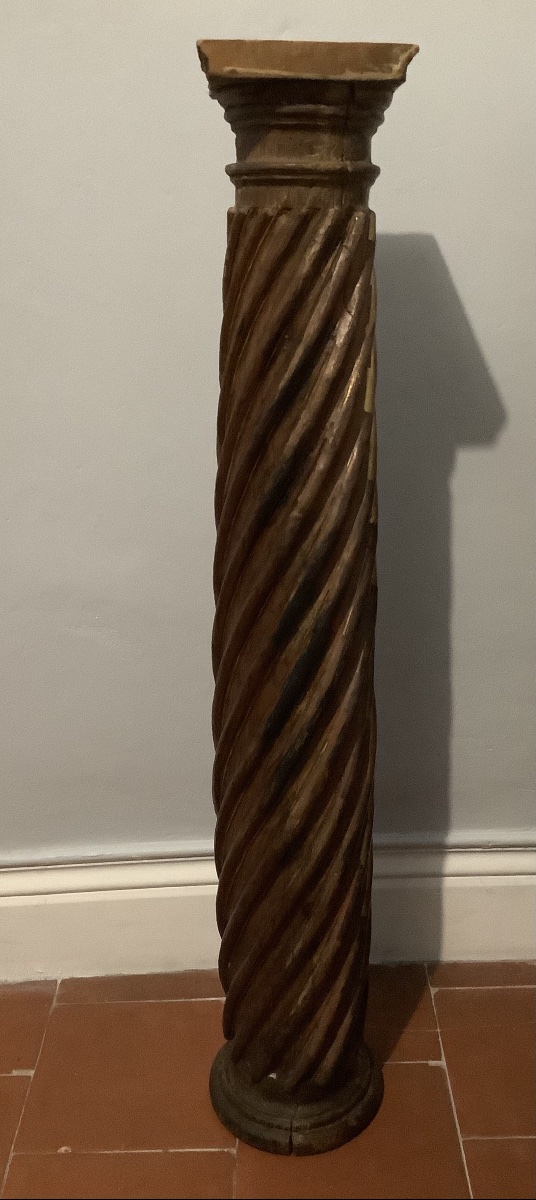 Colonne torsadée en bois doré -photo-2