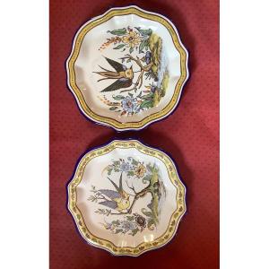 2 Polychrome Earthenware Plates Nevers Montagnon