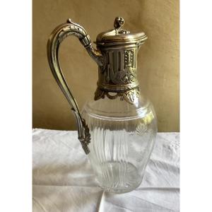 Solid Silver And Engraved Glass Ewer