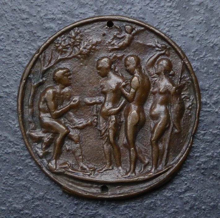 Plaquette En Bronze XVIe Repr&eacute;sentant Le Jugement De P&acirc;ris-photo-2