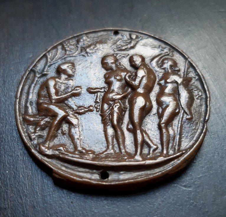 Plaquette En Bronze XVIe Repr&eacute;sentant Le Jugement De P&acirc;ris-photo-1