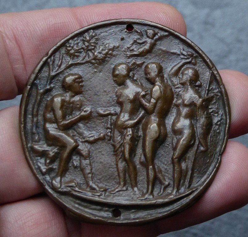 Plaquette En Bronze XVIe Repr&eacute;sentant Le Jugement De P&acirc;ris-photo-2