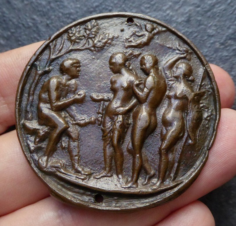 Plaquette En Bronze XVIe Repr&eacute;sentant Le Jugement De P&acirc;ris-photo-3