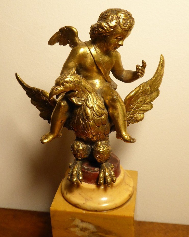 Cupid Riding An Eagle - Gilt Bronze - 18th Century Period-photo-2