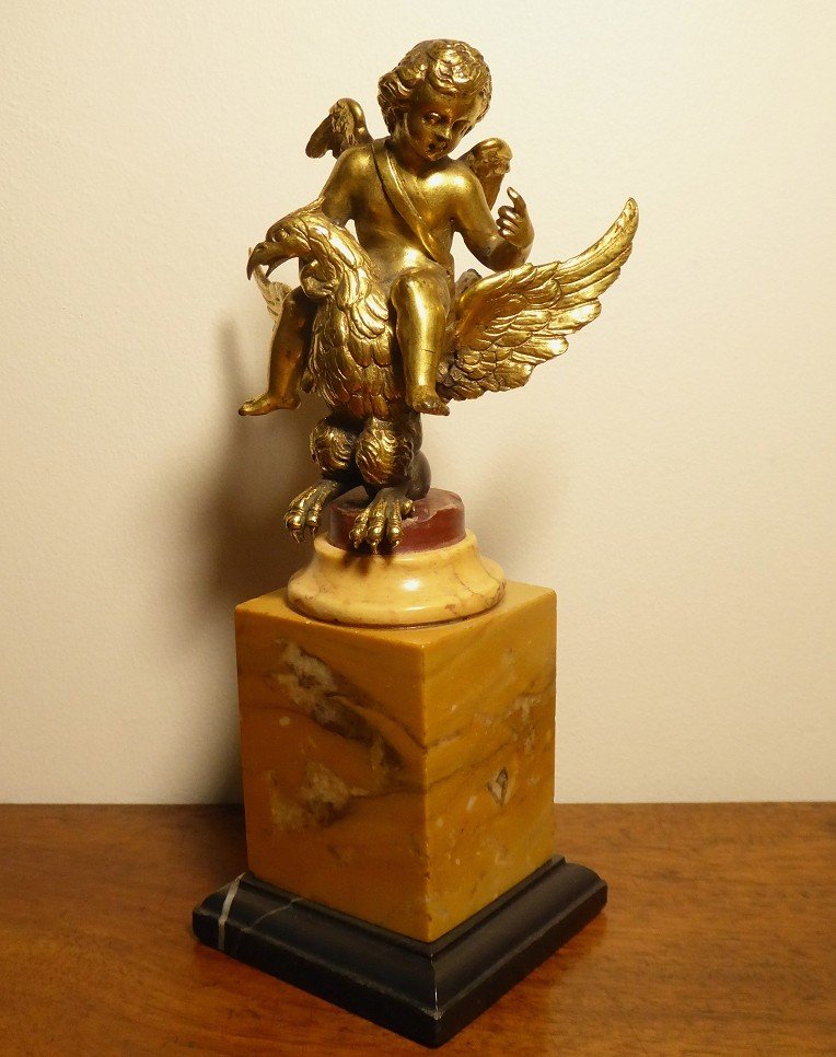 Cupid Riding An Eagle - Gilt Bronze - 18th Century Period-photo-3