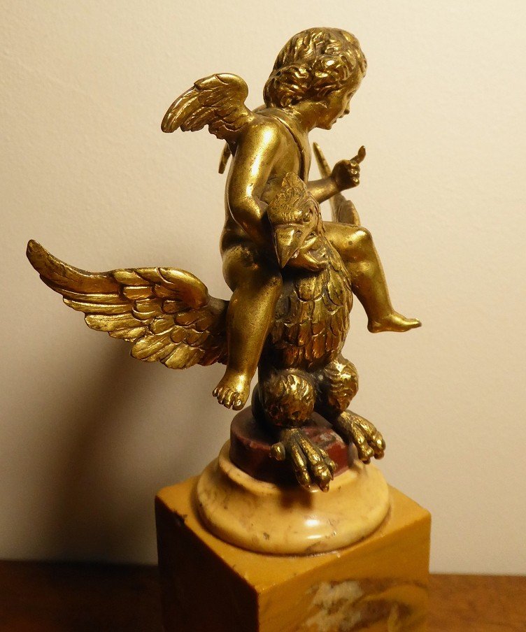 Cupid Riding An Eagle - Gilt Bronze - 18th Century Period-photo-3