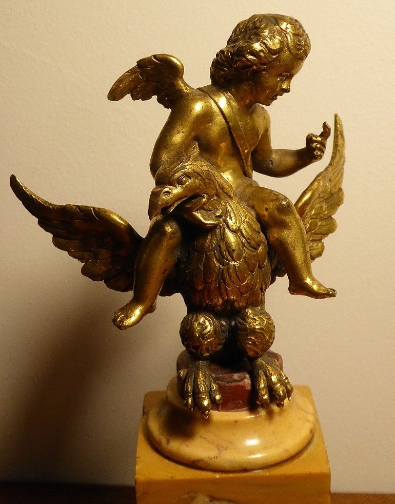 Cupid Riding An Eagle - Gilt Bronze - 18th Century Period-photo-4
