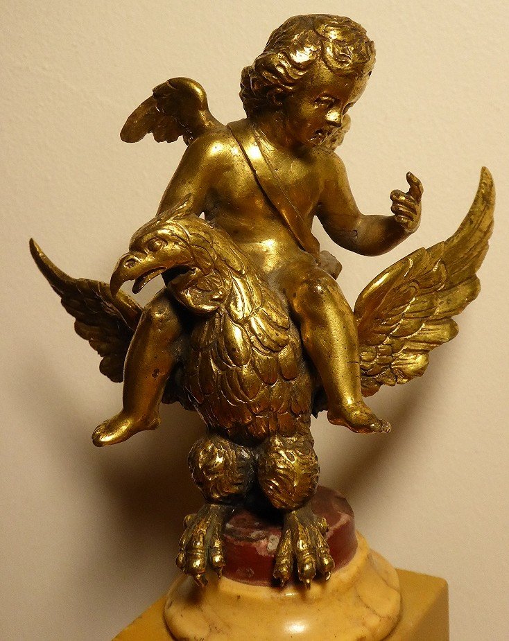 Cupid Riding An Eagle - Gilt Bronze - 18th Century Period-photo-5