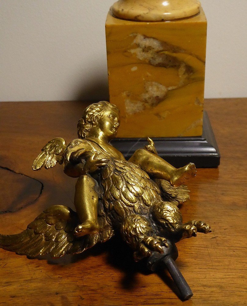Cupid Riding An Eagle - Gilt Bronze - 18th Century Period-photo-6