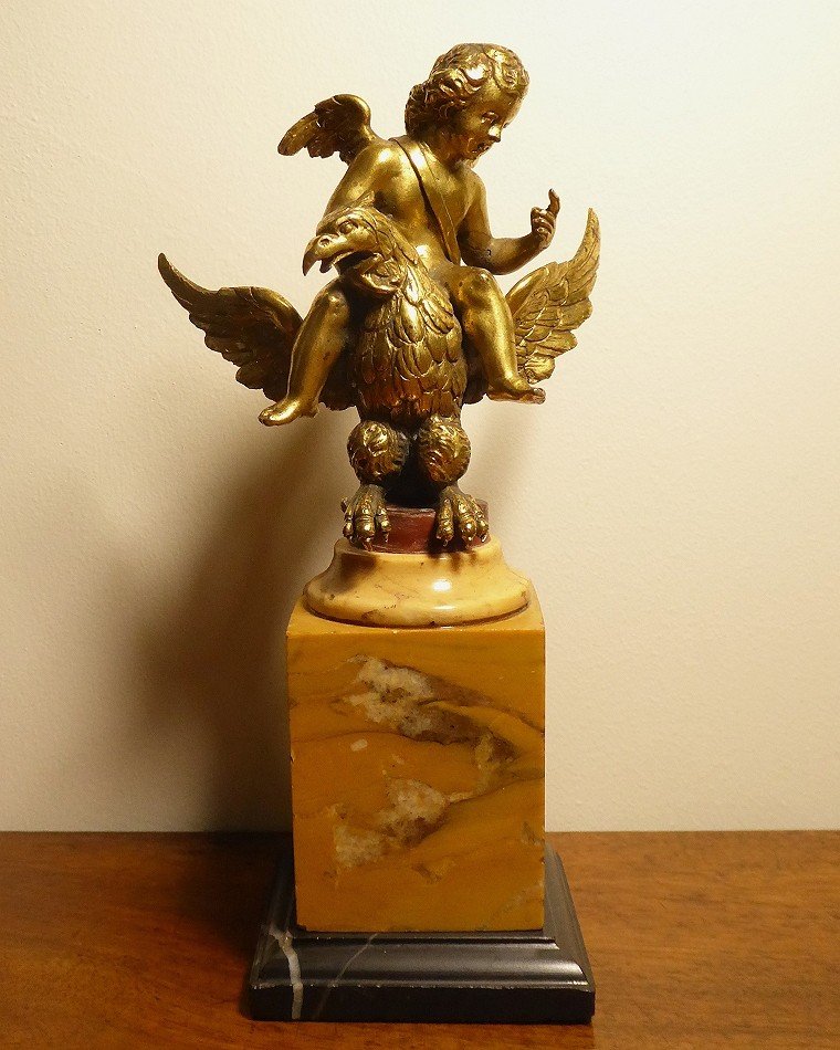 Cupid Riding An Eagle - Gilt Bronze - 18th Century Period