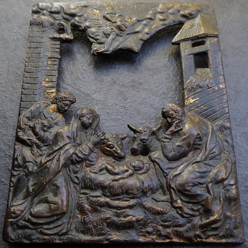 Adoration Of The Shepherds - Beautiful Openwork Bronze Plaquette Ca. 1600-photo-2