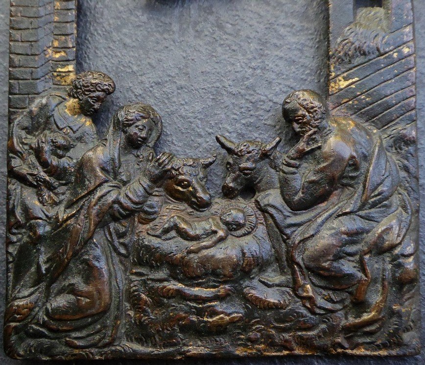 Adoration Of The Shepherds - Beautiful Openwork Bronze Plaquette Ca. 1600-photo-4