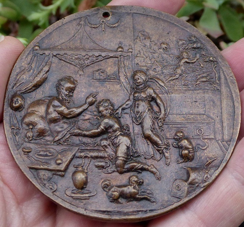 Rare Medal By Steven Van Herwijck - 1559 - On The Back Rare Plaquette Isaac Blessing Jacob-photo-3
