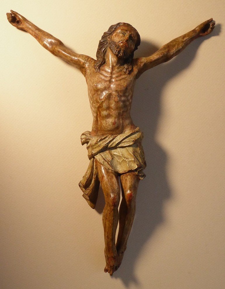 Christ XVIIe En Bois Fruitier Sculpté Polychrome-photo-2