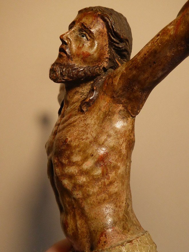 Christ XVIIe En Bois Fruitier Sculpté Polychrome-photo-1