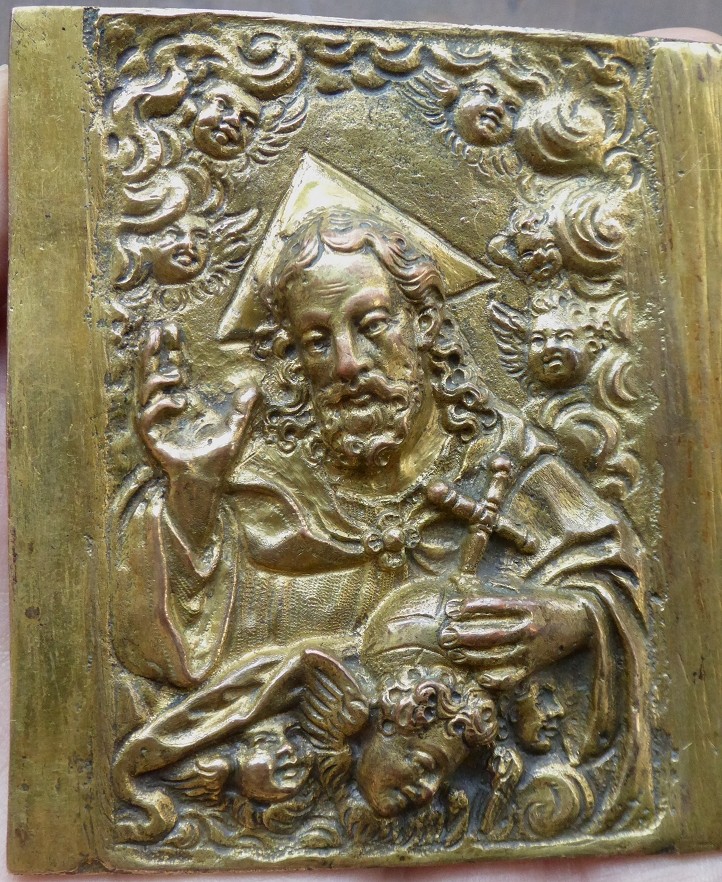Plaquette En Cuivre Doré Italie XVIe au Christ En Salvator Mundi-photo-3
