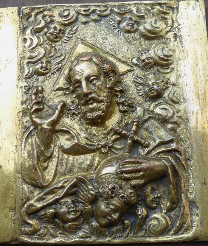 Plaquette En Cuivre Doré Italie XVIe au Christ En Salvator Mundi-photo-4