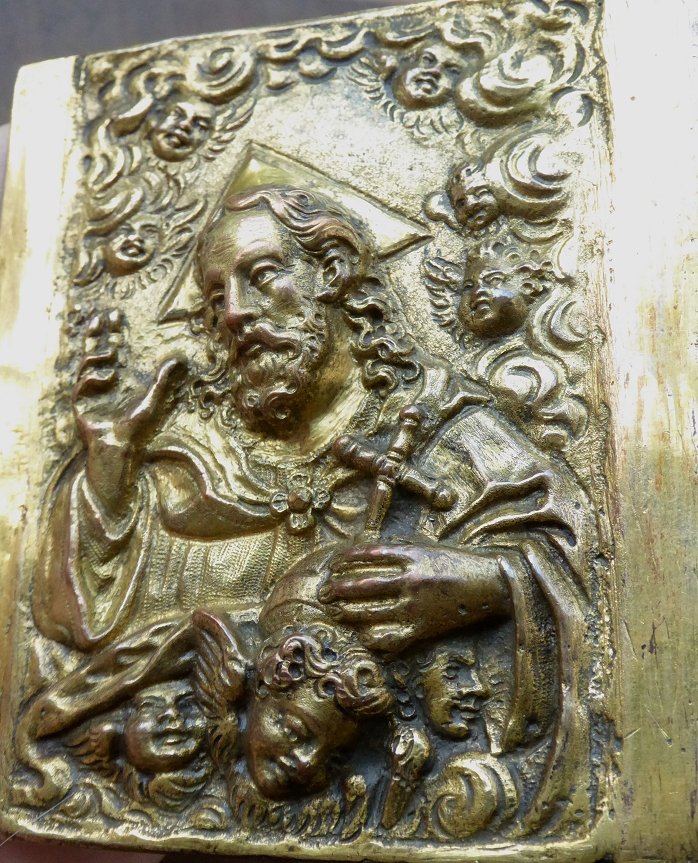 Plaquette En Cuivre Doré Italie XVIe au Christ En Salvator Mundi-photo-2