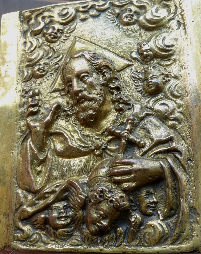 Plaquette En Cuivre Doré Italie XVIe au Christ En Salvator Mundi-photo-3