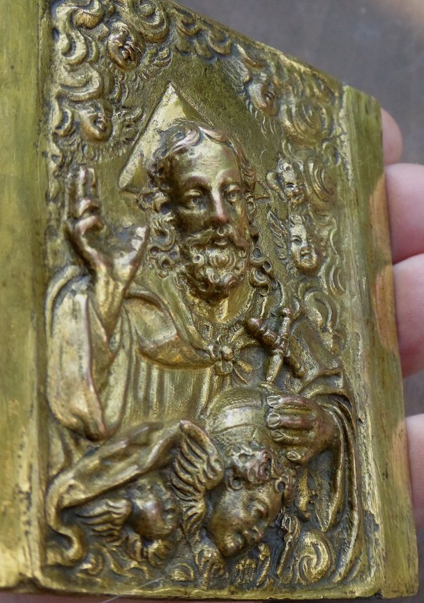 Plaquette En Cuivre Doré Italie XVIe au Christ En Salvator Mundi-photo-4