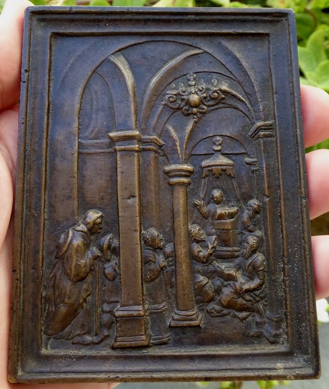 17th Century Bronze Plaquette - Jesus Among The Doctors-photo-2