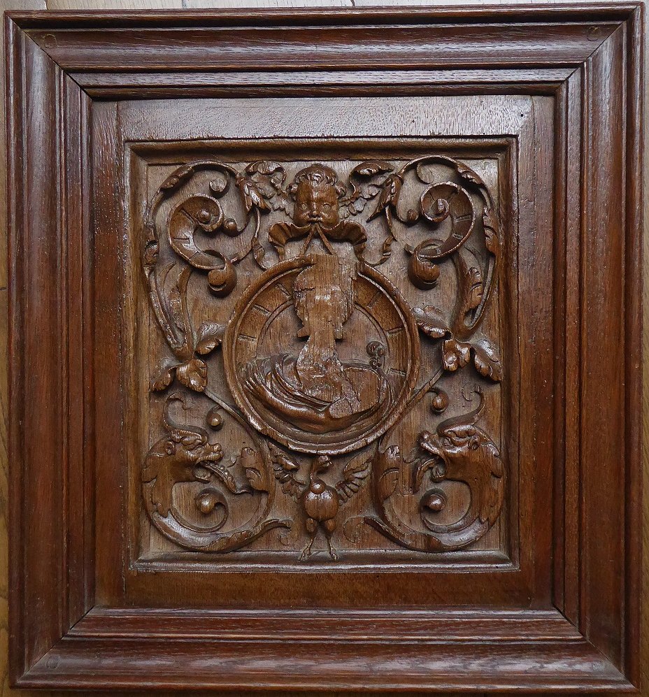 Renaissance Panel In Carved Oak From The 16th Century-photo-2