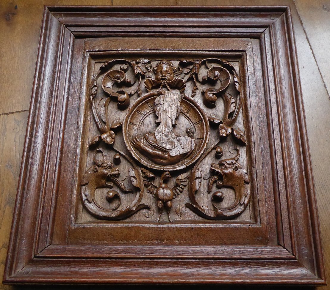 Renaissance Panel In Carved Oak From The 16th Century-photo-3