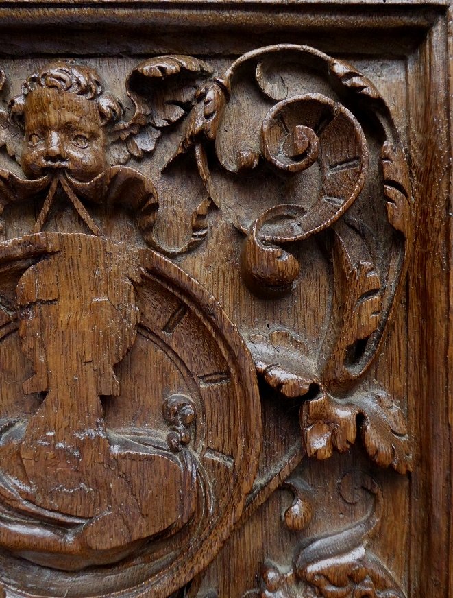 Renaissance Panel In Carved Oak From The 16th Century-photo-3