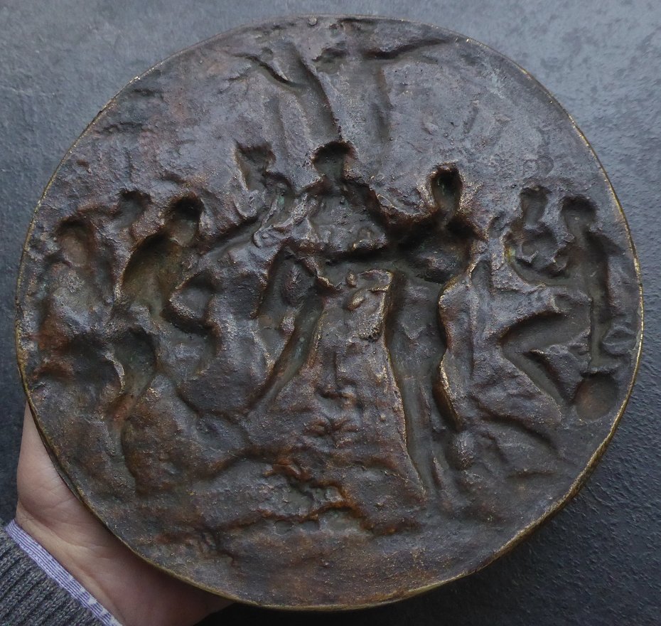 Musical Contest Between Apollo And Pan - 17th Gilt Bronze Plaque - Large Plaquette-photo-3