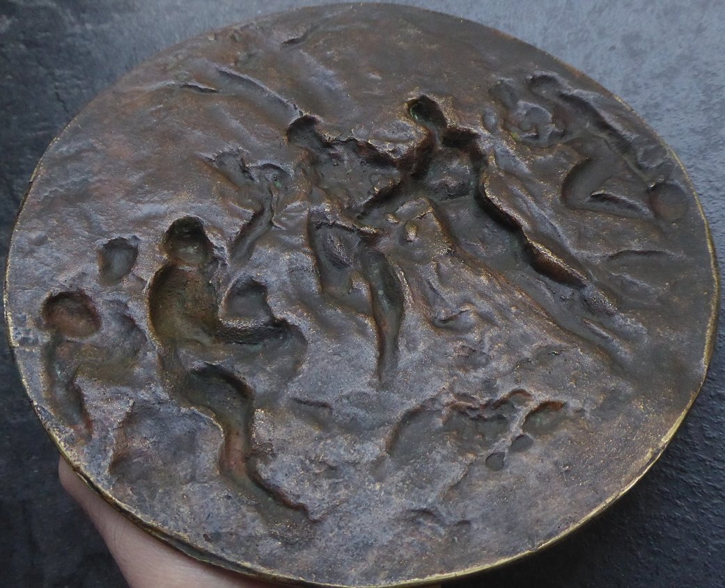 Musical Contest Between Apollo And Pan - 17th Gilt Bronze Plaque - Large Plaquette-photo-4