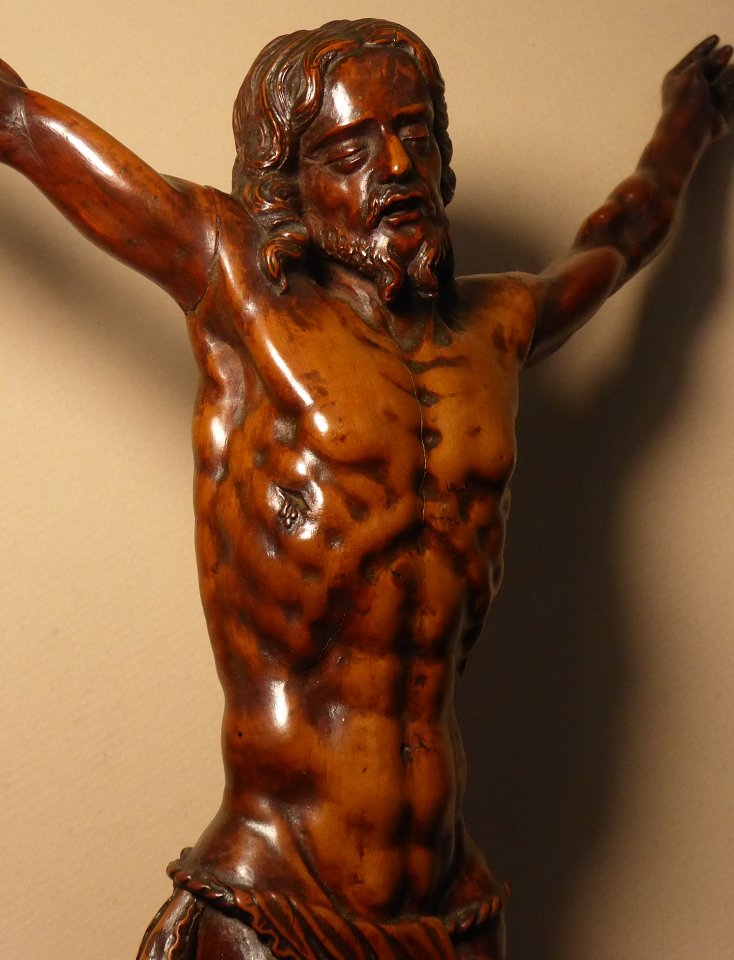 Grand Christ en buis sculpté d'époque XVIIe siècle - Corpus Christi-photo-4
