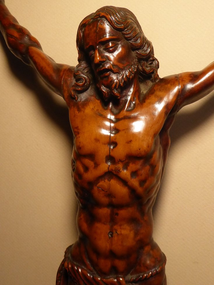 Grand Christ en buis sculpté d'époque XVIIe siècle - Corpus Christi-photo-1