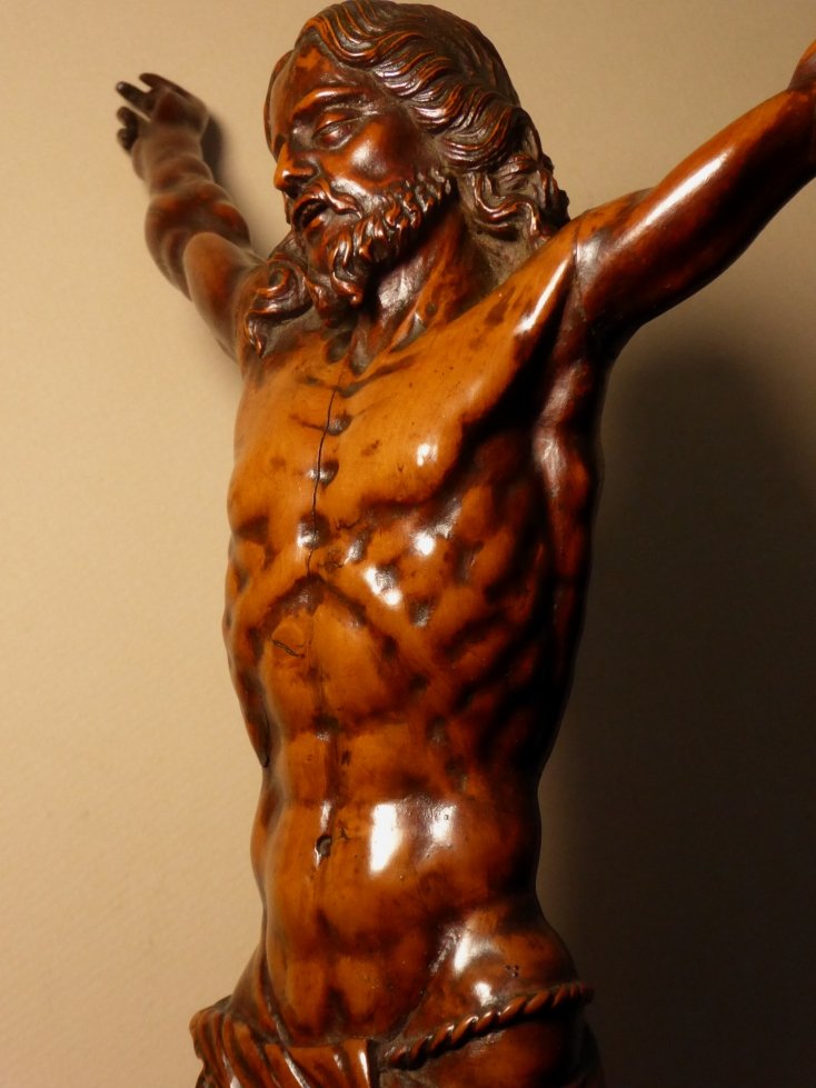 Grand Christ en buis sculpté d'époque XVIIe siècle - Corpus Christi-photo-2