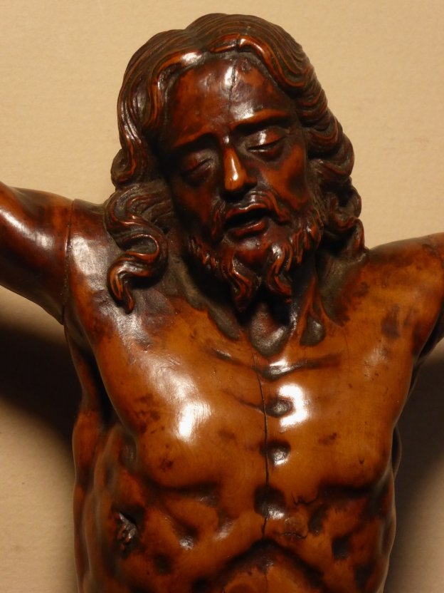 Grand Christ en buis sculpté d'époque XVIIe siècle - Corpus Christi-photo-3