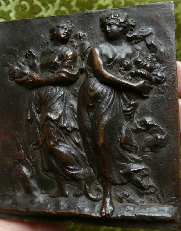 Pair Of Bronze Plaquettes Depicting The Seasons - France, 17th Century-photo-3