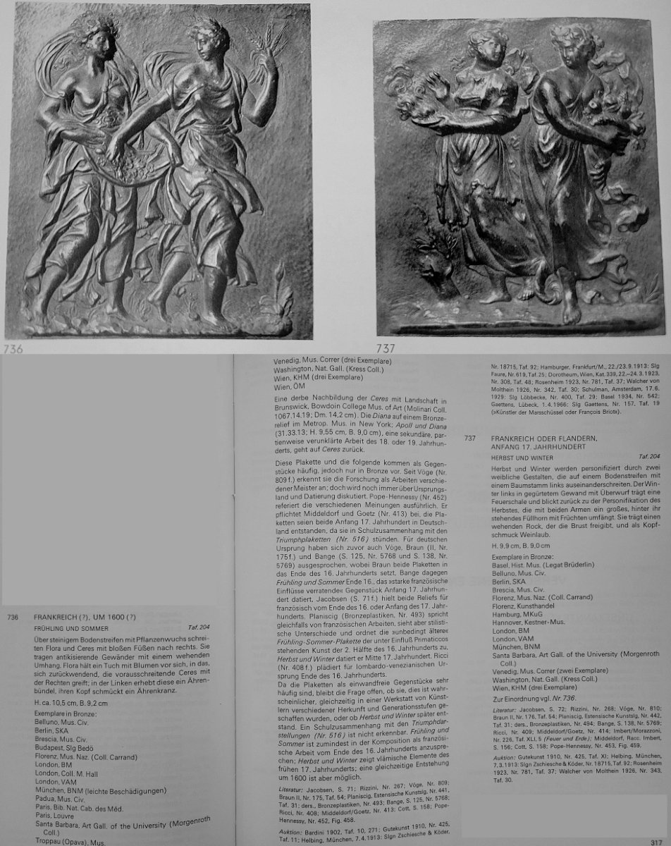 Pair Of Bronze Plaquettes Depicting The Seasons - France, 17th Century-photo-8