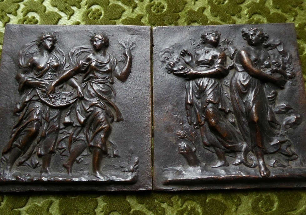 Pair Of Bronze Plaquettes Depicting The Seasons - France, 17th Century