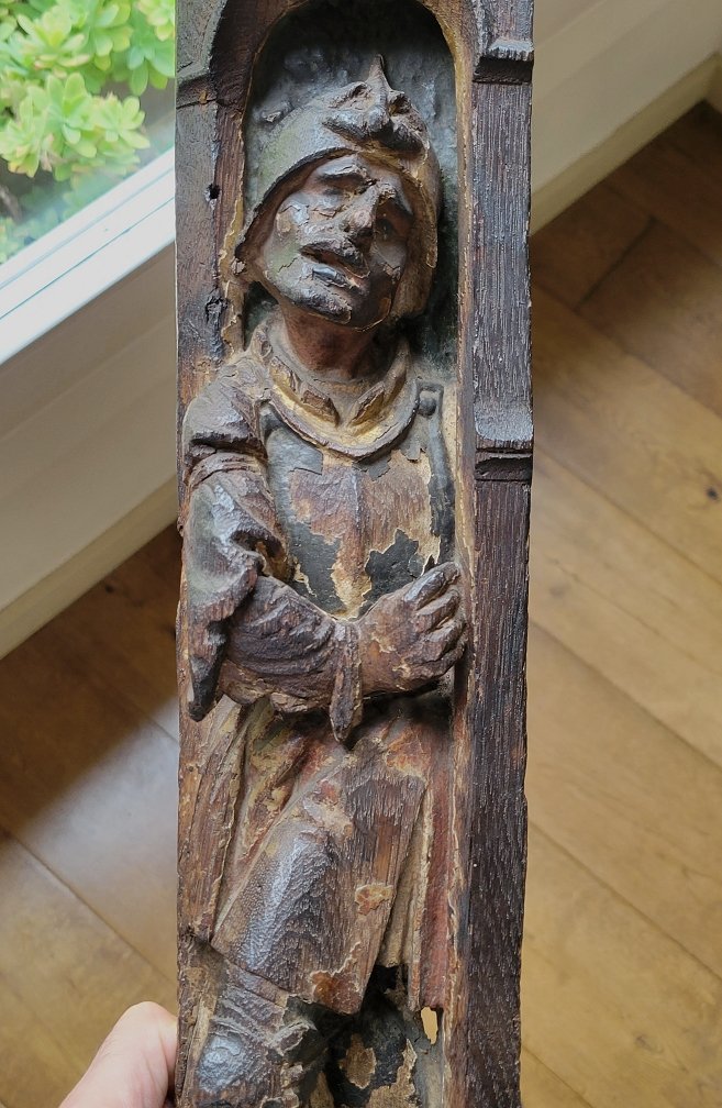 Guerrier de retable Brabant XVIe en chêne sculpté-photo-2