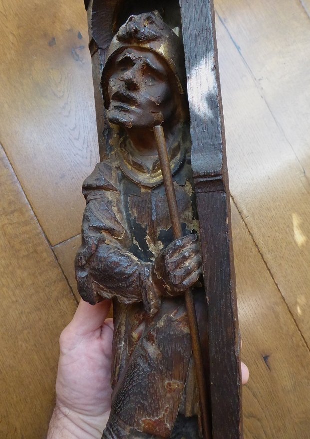 Guerrier de retable Brabant XVIe en chêne sculpté-photo-3